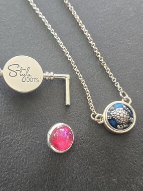 Style Dots Silver Turtle Charm Ankle Bracelet, Pink Stone And Key